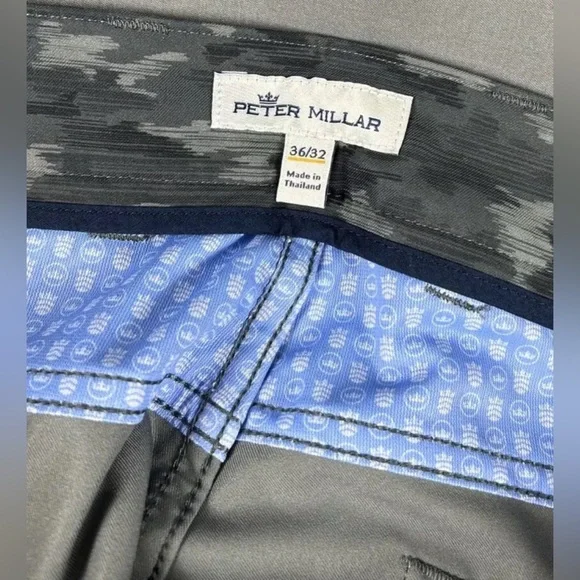 Peter Millar Golf Pants Crown Sport eb66 Camo Print 36 x 32 Gray Iron Polyester